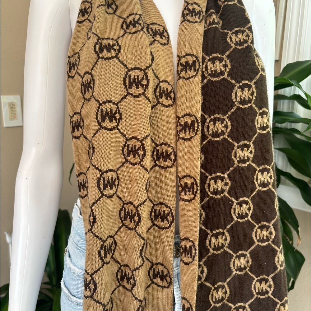 Michael Kors Brown and Tan Logo Scarf - Picture 2 of 5